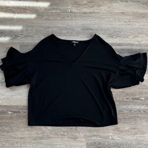 Express Black V-Neck Blouse with Ruffle Sleeves